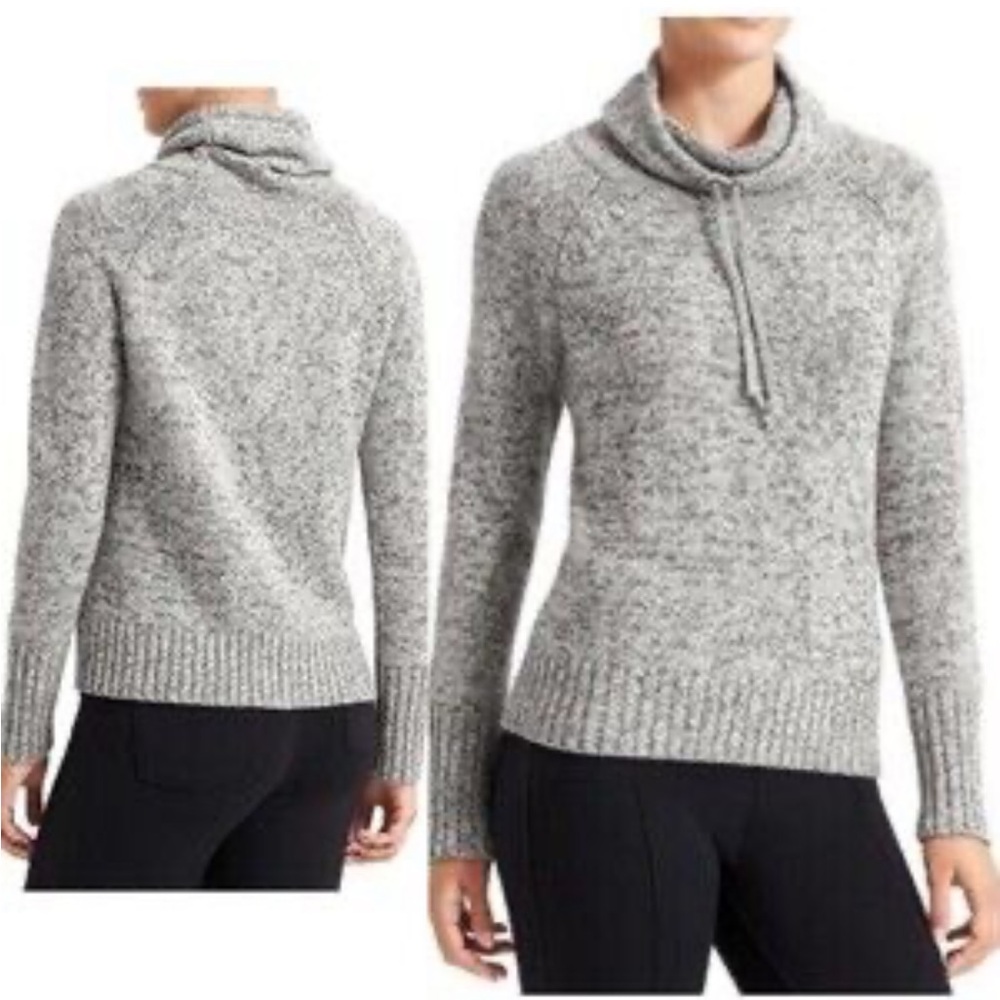 Athleta Traverse City merino wool cowl neck sweater in a marled gray color